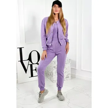 Set 3 v 1 mikina s cvočky + top + kalhoty fialka UNI