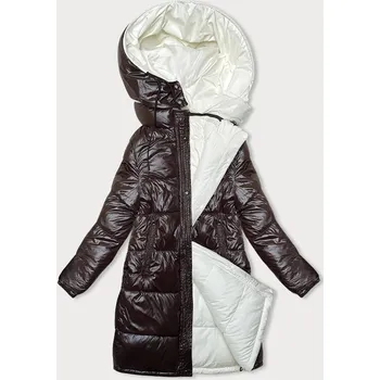 Hnědo-ecru hrubší oboustranná dámská zimní bunda (V768g) odstíny hnědé XL (42)