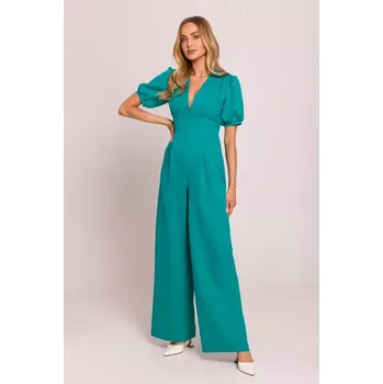 Dámský overall M852 Kombinéza s puff rukávy - tyrkysová EU M