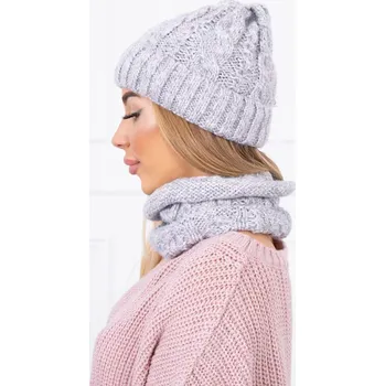 Čepice Dámská souprava K153 šedá+pudrově růžová UNI