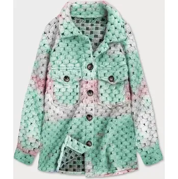 Růžovo-mátová dámská košilová bunda se stojáčkem (1132) odstíny zelené uni velikost