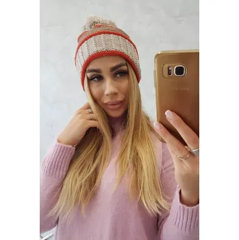 Čepice Dámská čepice Kinga K297 beige+mocca+red UNI
