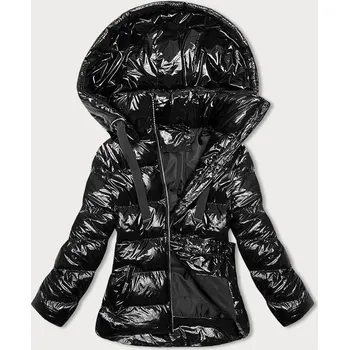 Lesklá černá dámská bunda s kapucí (5M3172-392) odstíny černé XL (42)