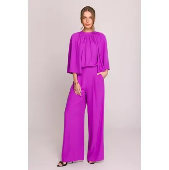 Dámský overall S397 Kombinéza s širokými rukávy a rozdělenými zády - levandulová EU L