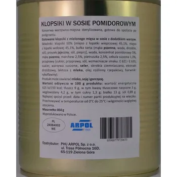 Hotové jídlo Konzerva vojenská dávka Masové Kuličky v rajčatové omáčce Arpol 850 g