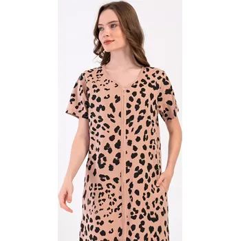 Dámské šaty Dámské domácí šaty s krátkým rukávem Leopard béžová 4XL