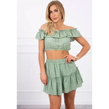 Dámská halenka Vyšívaný komplet s pruhovanou halenkou tmavě mátový UNI