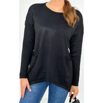 Dámský svetr Svetr s předními kapsami černý UNI