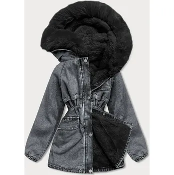 Černá dámská džínová bunda s kožešinovou podšívkou (br8048-101) odstíny černé XXL (44)