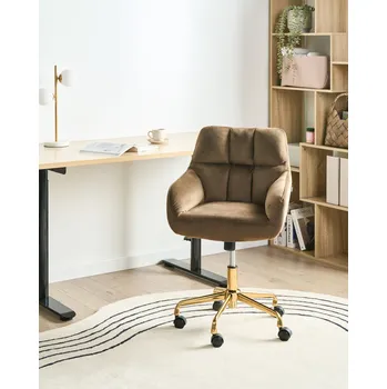 Kancelářská židle hnědá sametová látka zlatý kovový rám čalouněná otočná funkce nastavitelný kancelářský nábytek Beliani