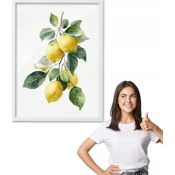 Obraz Obraz s rámem vzor ŽLUTÉ CITRONY, OVOCE bílý rámeček 40x50 do kuchyně jídelny
