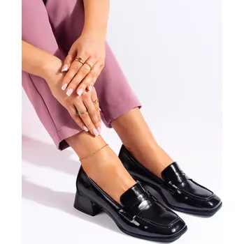 Dámské mokasíny Originální dámské mokasíny černé na širokém podpatku 36
