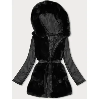 Černá bunda z ekologické kůže s kožešinovým panelem J Style (11Z8090) odstíny černé XL (42)