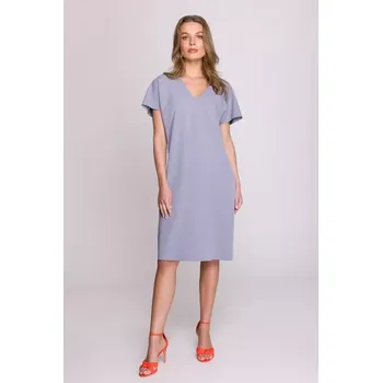 Dámské šaty S392 Šaty uvolněného střihu s výstřihem do V - holubičí šedá EU XXL