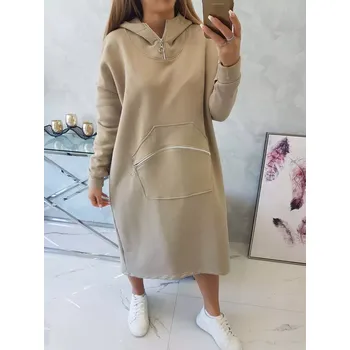 Dámské šaty Zateplené šaty s kapucí béžové UNI