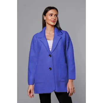 Dámský kabát Krátký vlněný přehoz přes oblečení typu alpaka v chrpové barvě (7108-1) odstíny modré uni velikost