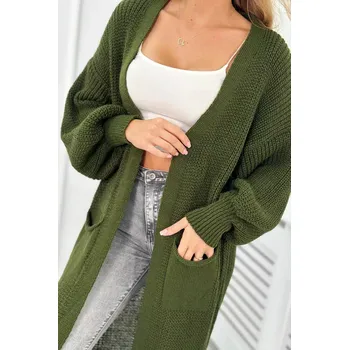 Dámský svetr Svetr dlouhý kardigan khaki UNI