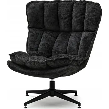 Křeslo KOMFORTNÍ OTOČNÉ KŘESLO DO OBÝVACÍHO POKOJE PROSTORNÉ SEDADLO JASPER ČERNÝ KOV