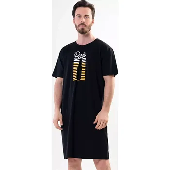 Pánské pyžamo Pánská noční košile s krátkým rukávem Beer černá L