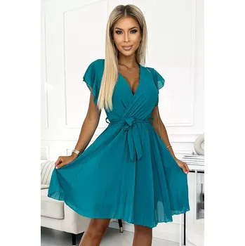 Dámské šaty 424-1 Šifonové plisované šaty s výstřihem a volánky - MARINE UNI