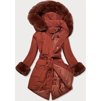 Dámská bunda Dámská zimní bunda v cihlové barvě s páskem (f7039-5) odstíny červené XXL (44)