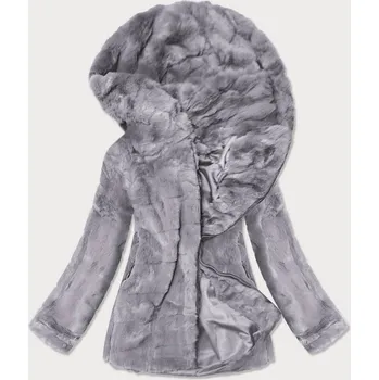 Dámská bunda Šedá dámská bunda-kožíšek s kapucí (br9742-9) odstíny šedé XXL (44)