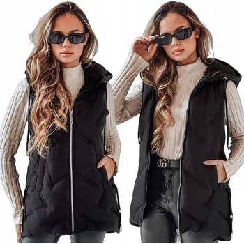 Dámská vesta Dámská prošívaná vesta s kapucí černá TY5105 - XXL