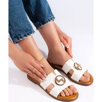 Dámské žabky Originální dámské nazouváky bílé na klínku 36