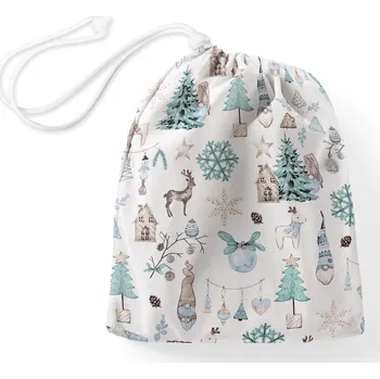 Školní sáček Bavlněný pytlík/sáček na přezůvky Sandra SA-662 Modro-zeleno-hnědý vánoční vzor
