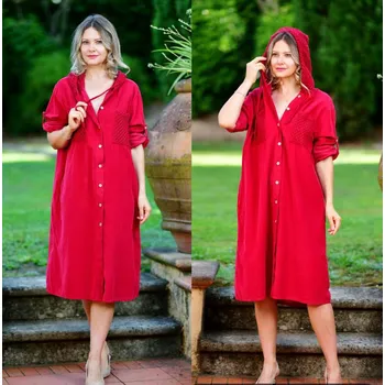 Dámské šaty Šaty propínací s kapucí manšestr SF 25427 barva: oranžová-cihlová