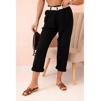 Dámské kalhoty Dámské lněné kalhoty s bavlnou a páskem černé UNI