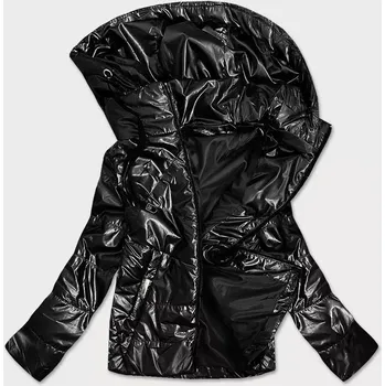 Lesklá černá dámská bunda s kapucí (B9575) odstíny černé 52