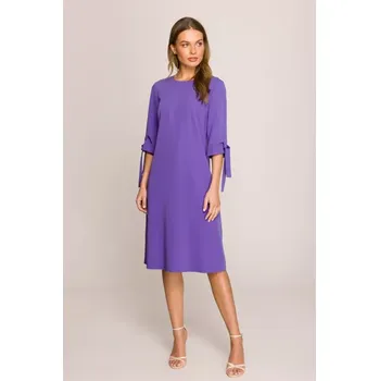 Dámské šaty S393 Šaty áčkového střihu s vázacími rukávy - fialové EU L