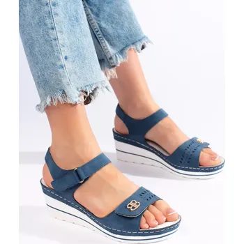 Dámské sandále Luxusní modré sandály dámské na klínku 40