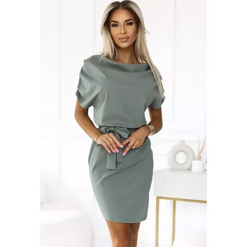 Dámské šaty 240-4 ROXI šaty s asymetrickou sukní a páskem - barva OLIVE M