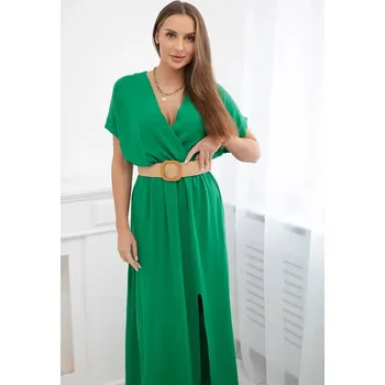 Dámské šaty Dlouhé šaty s ozdobným páskem 6012F zelené - Kesi UNI