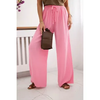 Dámské kalhoty Mušelínové kalhoty se širokou nohavicí světle růžová UNI