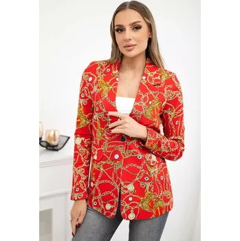 Bavlněná bunda s potiskem a knoflíkem červený L