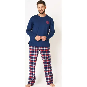 Pánské pyžamo Pyžamo Key MNS 613 B24 Flanel M-2XL pánské tmavě modrá XXL