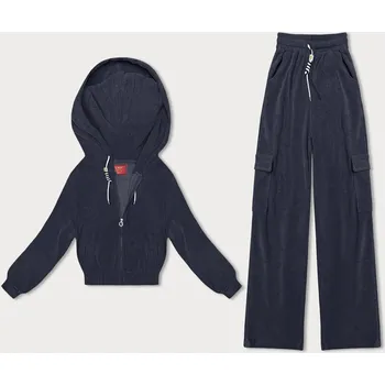 Dámská halenka Tmavě modrý dámský komplet - mikina a kalhoty typu cargo (AMG-322A) odcienie niebieskiego XL (42)