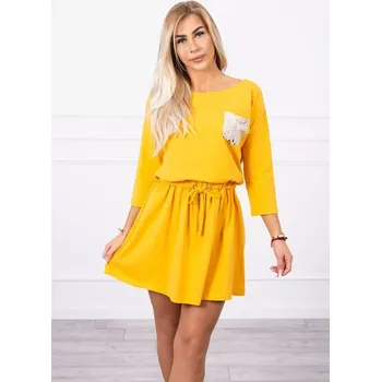 Dámské šaty Hořčicové flitrové šaty s kapsami UNI