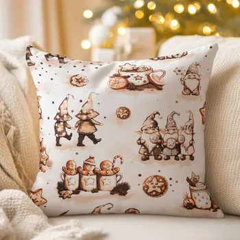 Povlak na dekorativní polštářek Biante Povlak na polštářek 50 x 60 cm Hnědí skřítci s perníčky na bílém