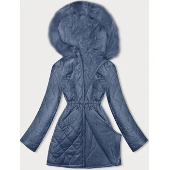 Světle modrá oboustranná dámská prošívaná bunda - kožíšek (H-897-100) odstíny modré L (40)
