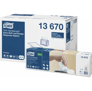 Hygienický ubrousek TORK 13670 – Xpressnap® extra jemné bílý ubrousek do zásobníku N4, s dekorem lístků, 2vr., 8 x 500 ks - Karton