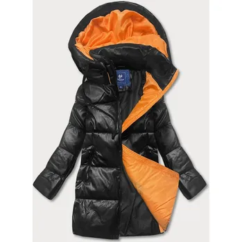 Černo-oranžová volná dámská bunda z eko kůže (ag6-21) odstíny černé XXL (44)