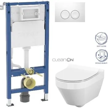 WC sada GEBERIT DuofixBasic s bílým tlačítkem DELTA21 + WC CERSANIT CLEANON CREA OVÁL + SEDÁTKO 458.103.00.2 21BI CR1