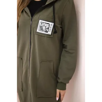 Dámská mikina Dámská delší mikina s kapucí a zipem khaki UNI