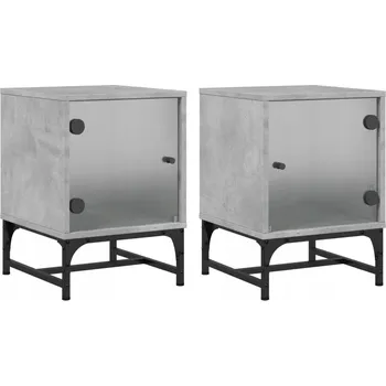 Noční stolek Noční Stolky Beton 35x37x50cm Skleněná Dvířka