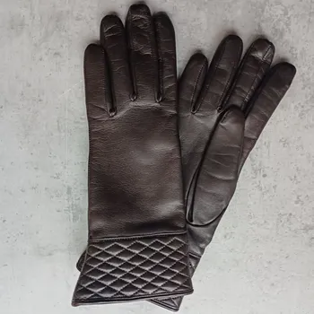 Rukavice Dámské rukavice s ozdobnou manžetou Barva: Hnědá, Velikost: 7,5