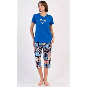 Dámské pyžamo Dámské pyžamo kapri Květy modrá S